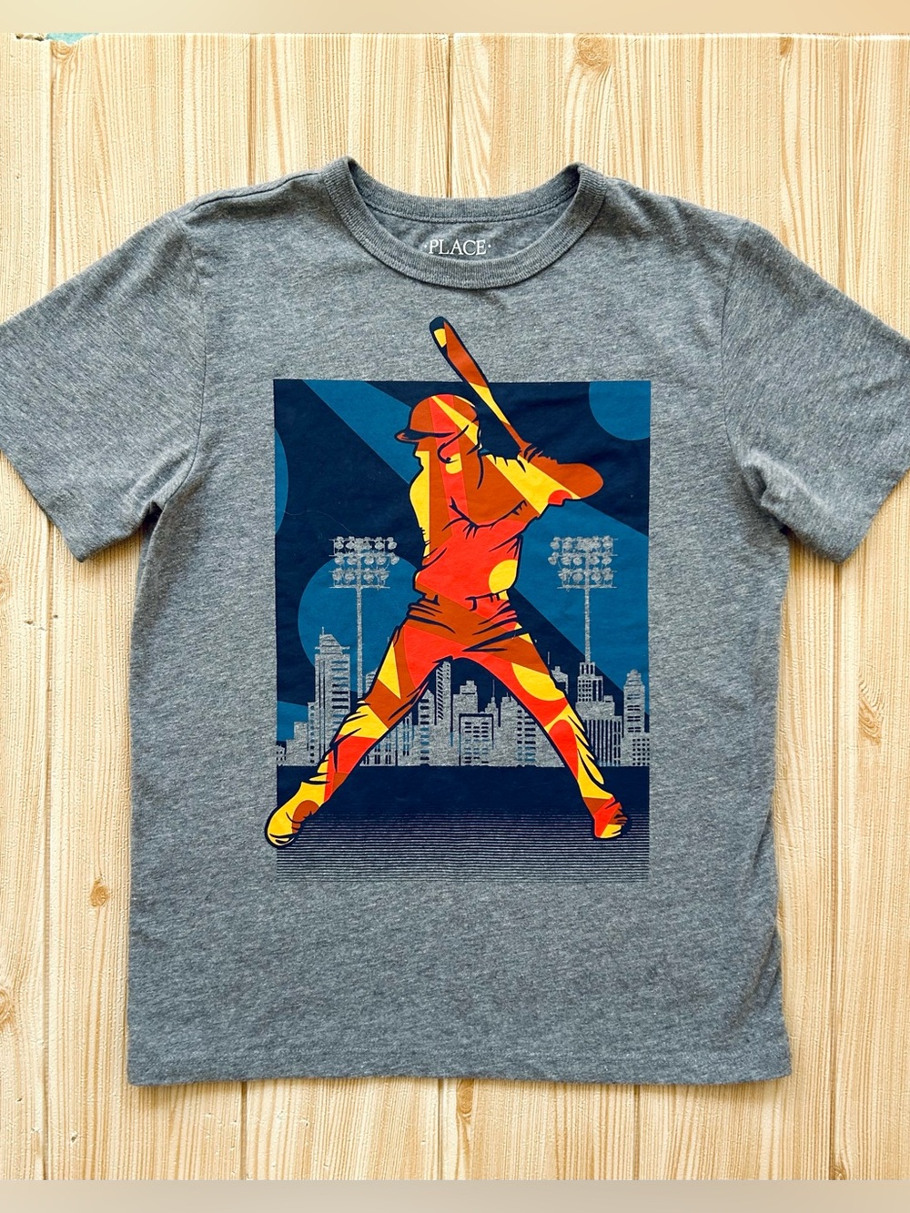 Place Boys 7 Years Heather Gray Baseball Illustration Graphic Design T Shirt